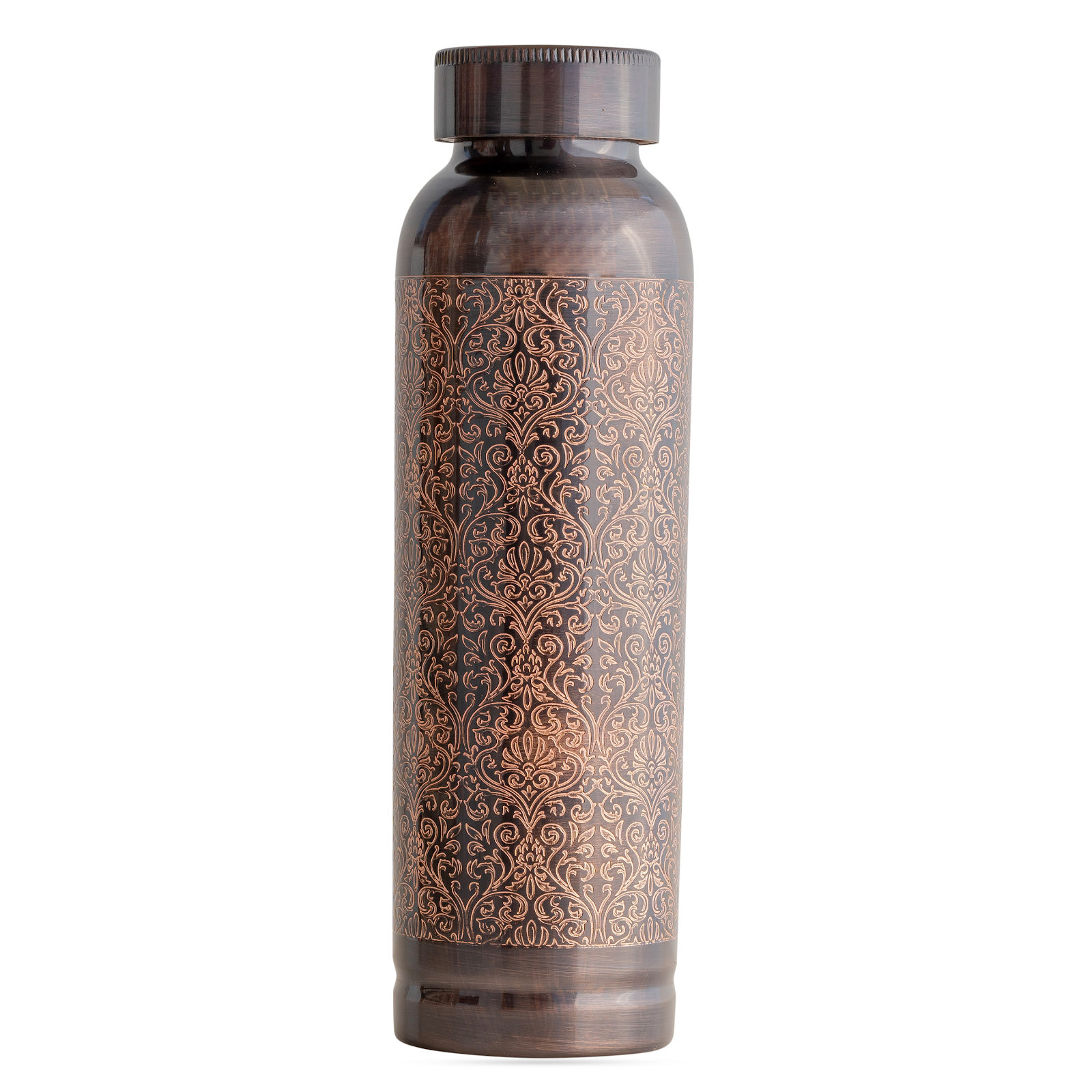 Pure copper drinkware bottle with antique dark embossed design - 900 ML 173